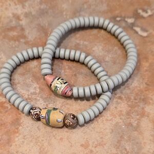 Handcrafted Heishi Vinyl and Wooden African Beaded Bracelet Set - Multicolor